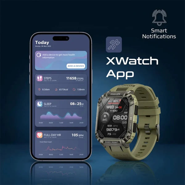 Promate XWatch-S19 Smartwatch with Wireless BT Calling Midnight Green