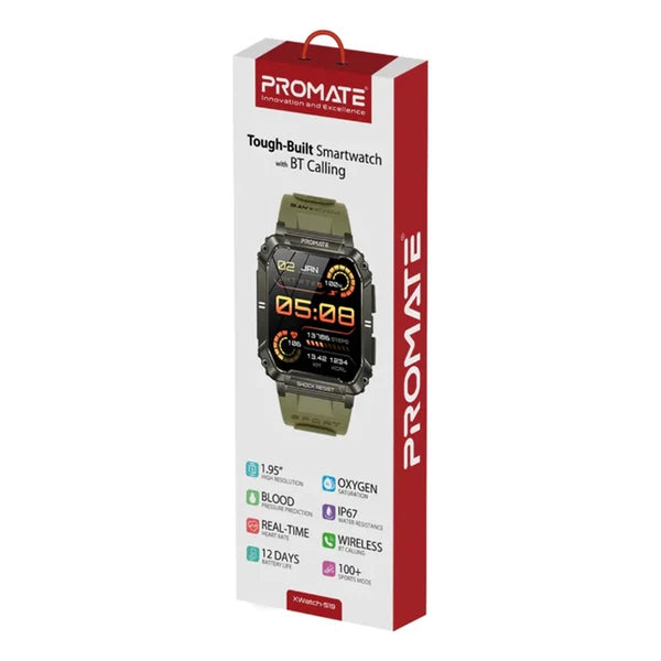 Promate XWatch-S19 Smartwatch with Wireless BT Calling Midnight Green