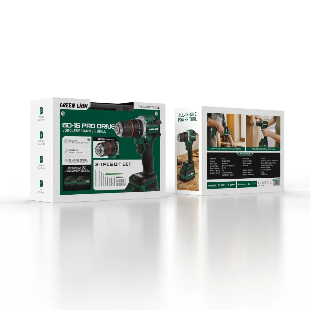 Green Lion GD-16 Pro Drive Cordless Hammer Drill - Green (8)