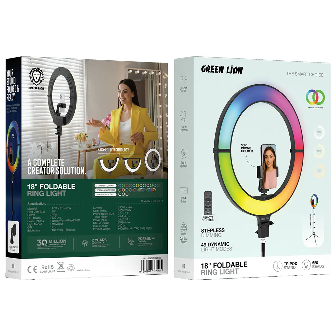 Green Lion 18" Foldable Ring Light - Black
