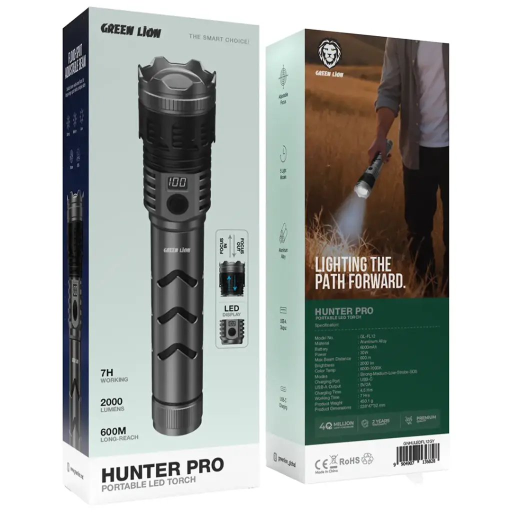 Green Lion Hunter Pro Portable Torch - Grey