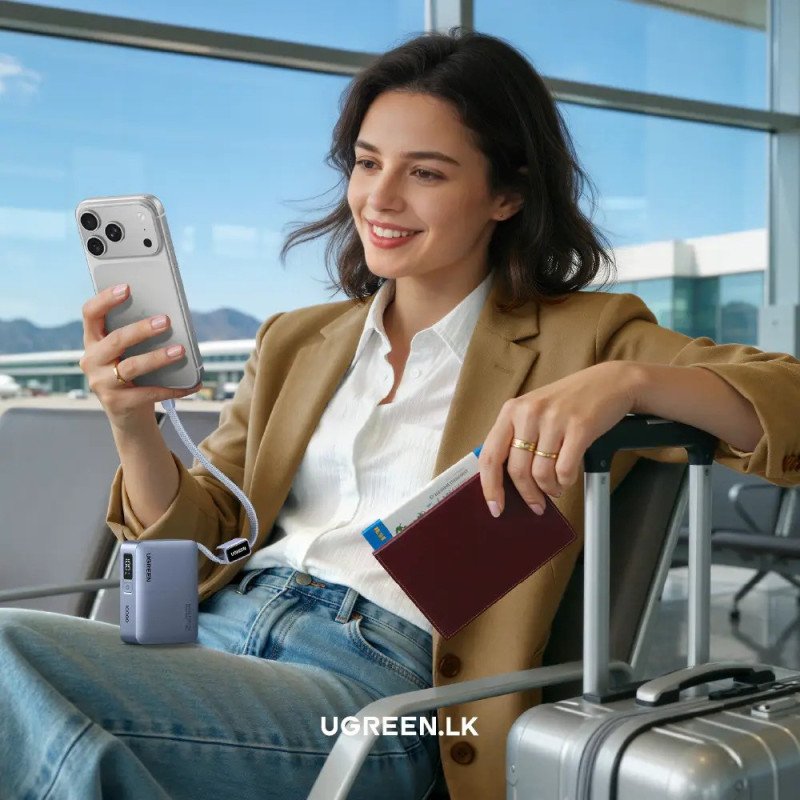 UGREEN 10000mAh 33W Ultra-Compact Power Bank with Built-In Cable