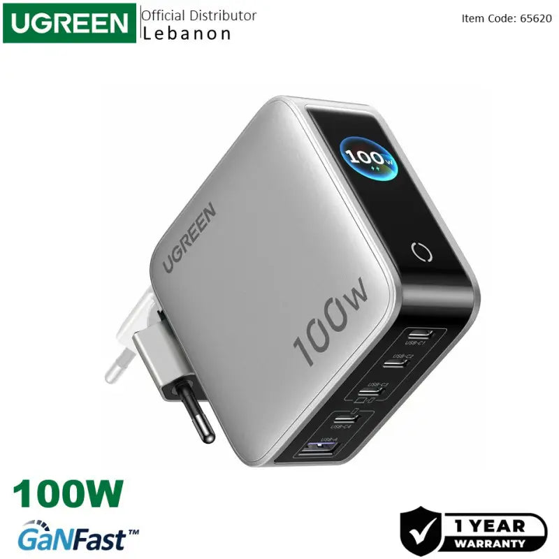 UGREEN 100W GaN USB-C Charger, 5-in-1 Ultra Fast Charging with Smart Digital Display & Intelligent Protection