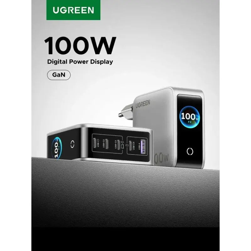 UGREEN 100W GaN USB-C Charger, 5-in-1 Ultra Fast Charging with Smart Digital Display & Intelligent Protection