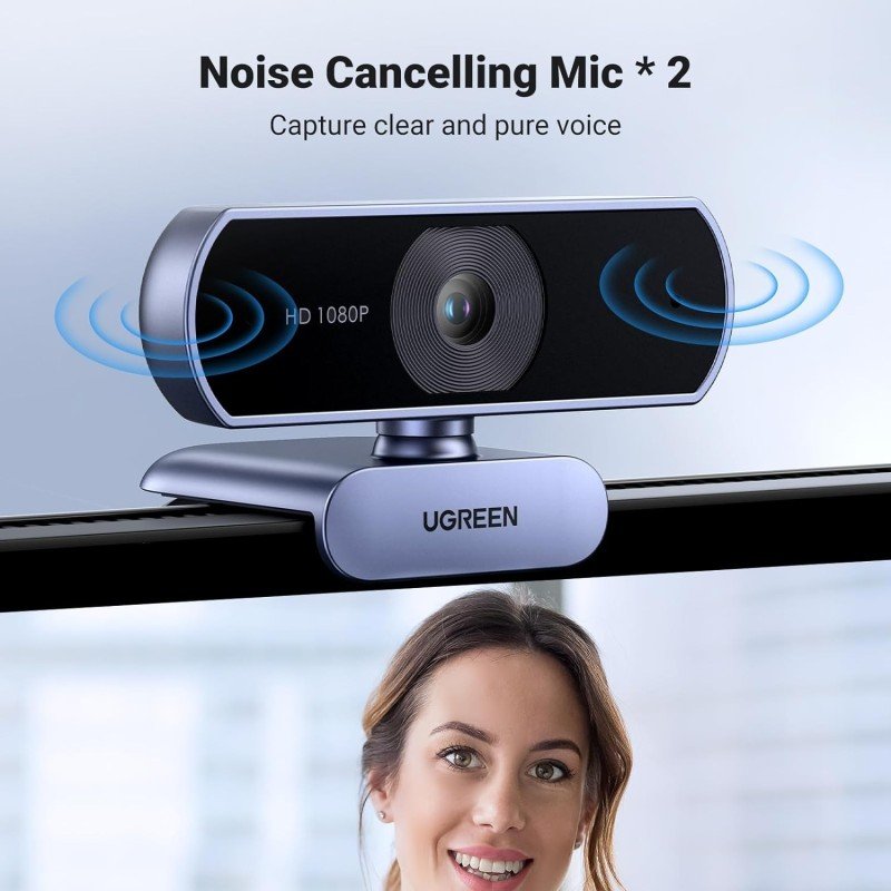 UGREEN 1080P/30fps Webcam with Microphone, Auto Light Correction