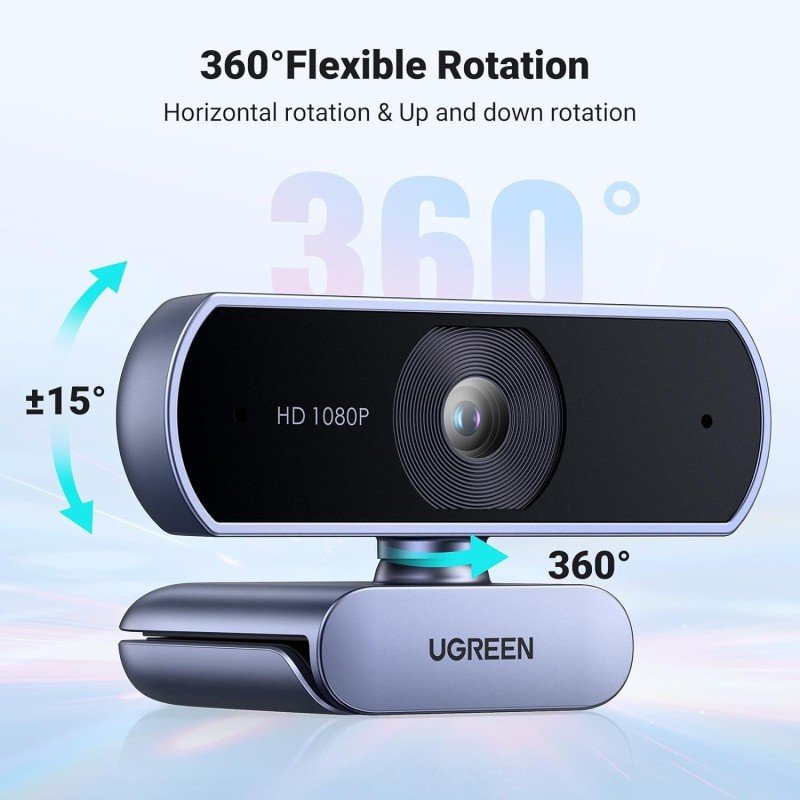 UGREEN 1080P/30fps Webcam with Microphone, Auto Light Correction