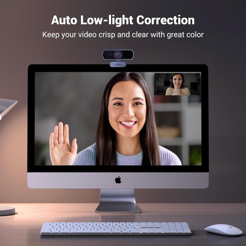 UGREEN 1080P/30fps Webcam with Microphone, Auto Light Correction