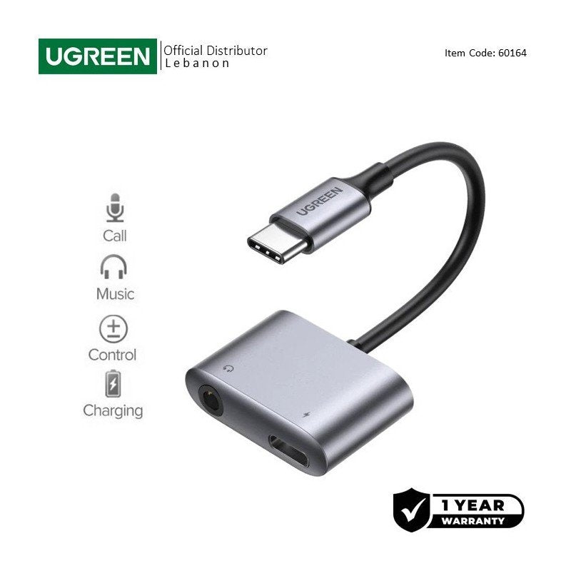 UGREEN CM231 2-in-1 USB-C to 3.5mm Headphone and Charging Adapter