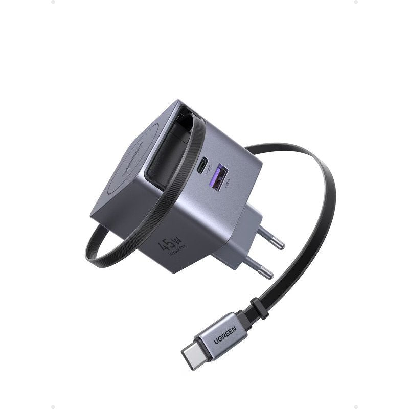 UGREEN 45W GaN USB-C Charger, 3-Port Fast Adapter with Retractable USB-C Cable