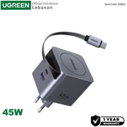UGREEN 45W GaN USB-C Charger with Retractable Cable