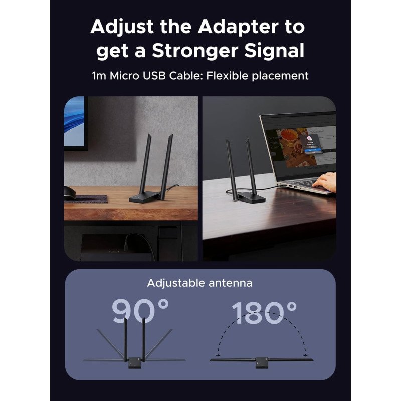 UGREEN AXE5400 USB to WiFi 6E Adapter, Tri-Band 2.4GHz/5GHz/6GHz, Dual High-Gain Antennas
