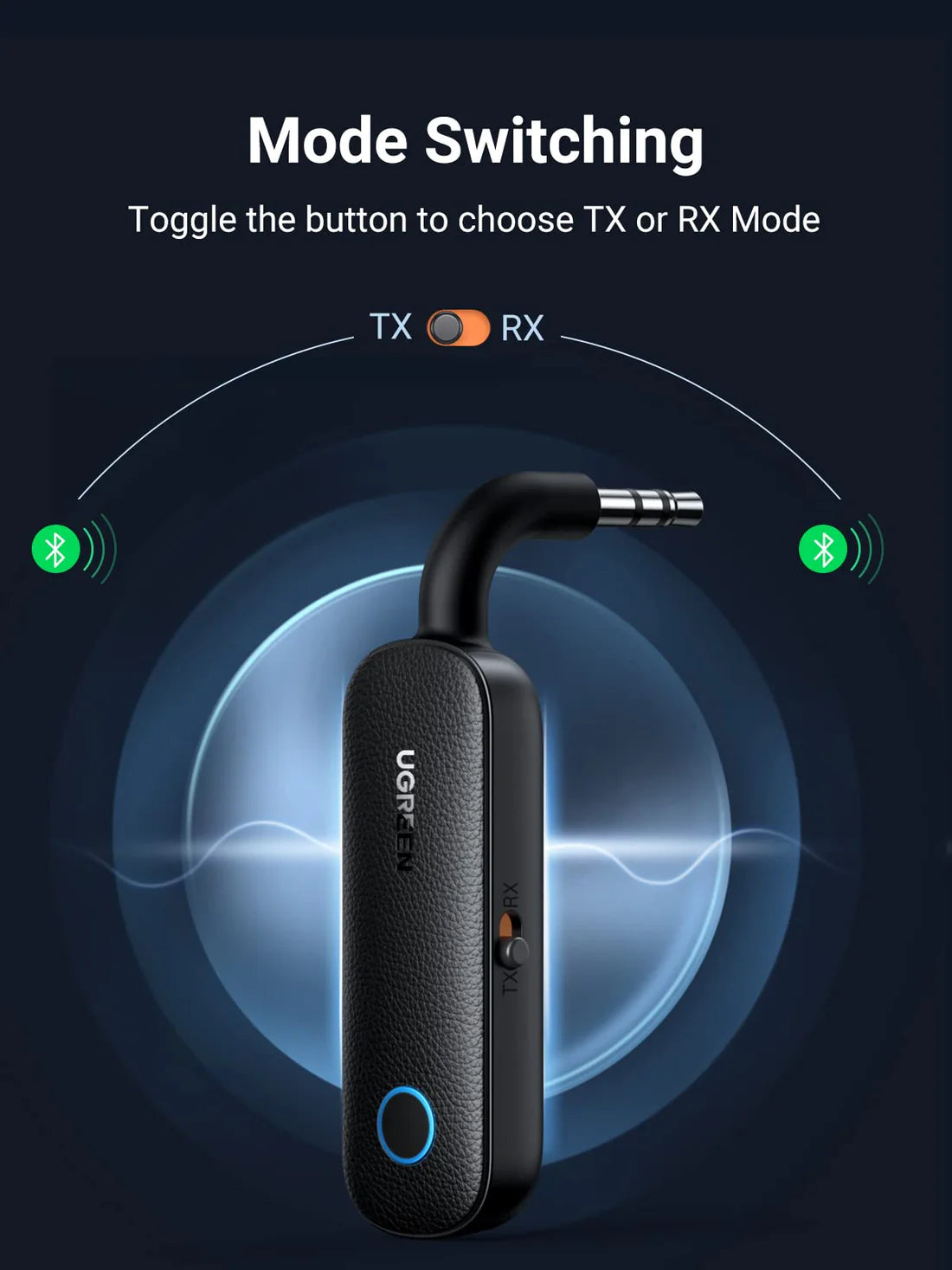 UGREEN 2 in 1 Bluetooth 5.0 Dual Mode Transmitter and Receiver, Dual Pairing, Built-in Battery