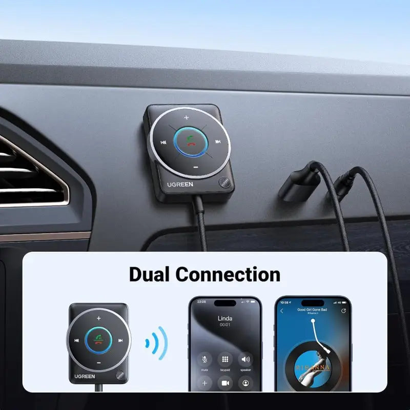 UGREEN Bluetooth 5.4 Car Aux Adapter – Noise-Cancelling, Stable Connection, and Dual Device Support