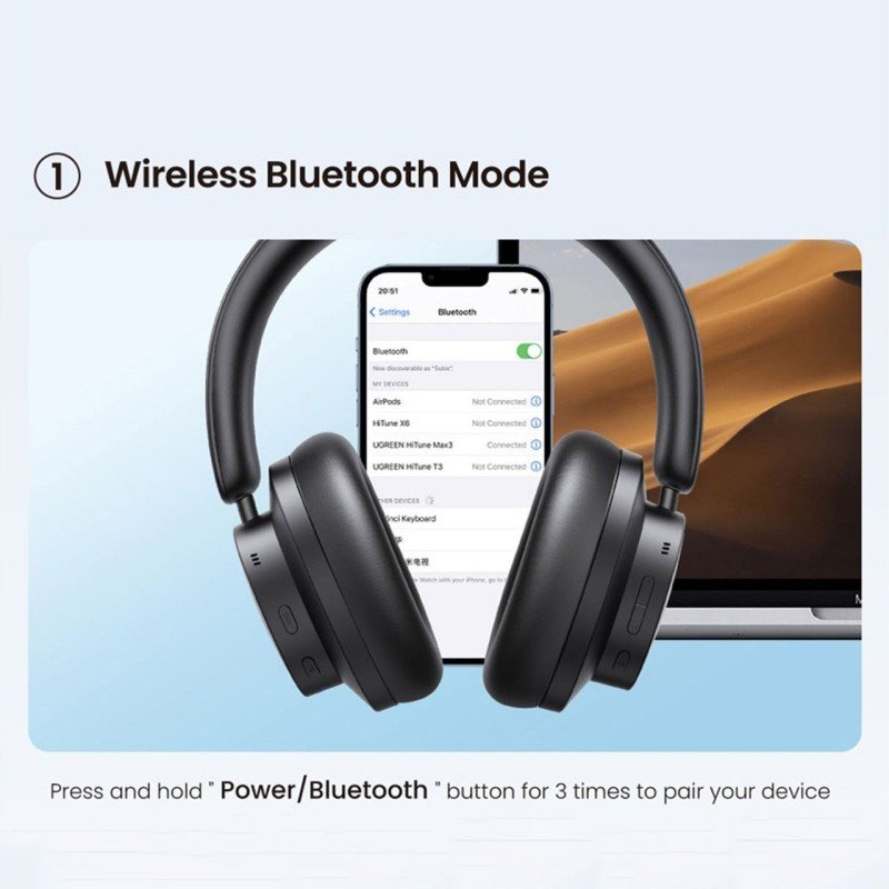 UGREEN HiTune Max3 Wireless Over-Ear Headphones, Active Noise Cancelling, 3D Spatial Audio, Up to 60 Hours Battery Life