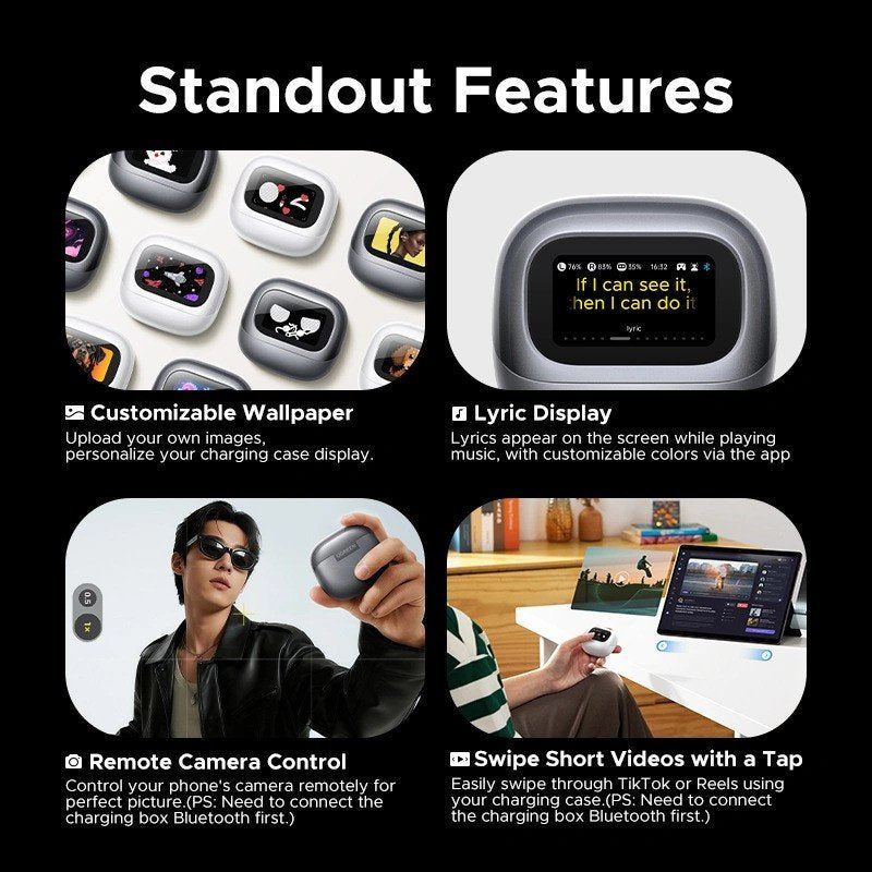UGREEN LightBuds Magic Wireless Earbuds, Smart Touch Screen Case, Adaptive ANC &amp; ENC, 35H Playtime, Spatial Hi-Res Audio