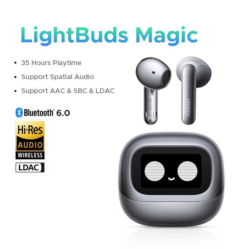 UGREEN LightBuds Magic Wireless Earbuds, Smart Touch Screen Case, Adaptive ANC &amp; ENC, 35H Playtime, Spatial Hi-Res Audio