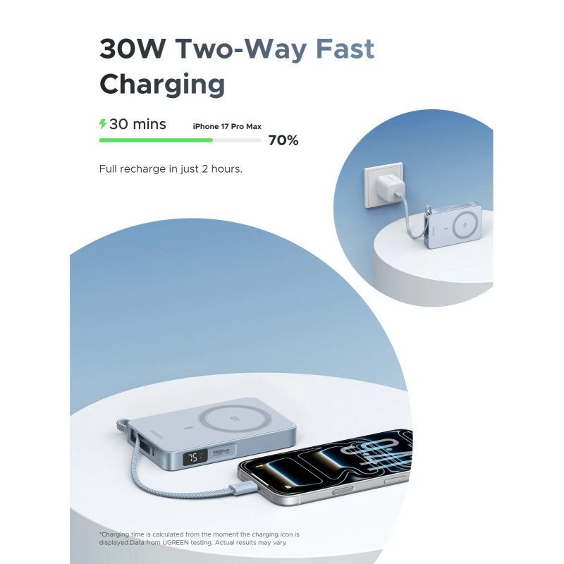 UGREEN MagFlow 10000mAh Magnetic Wireless Power Bank, Qi2 25W Certified, MagSafe Compatible