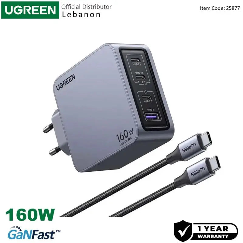 UGREEN NEXODE PRO 160W GaN Tech Chip, 4 Ports Charger for Phones, Tablets, Ipads, Laptops & MacBooks