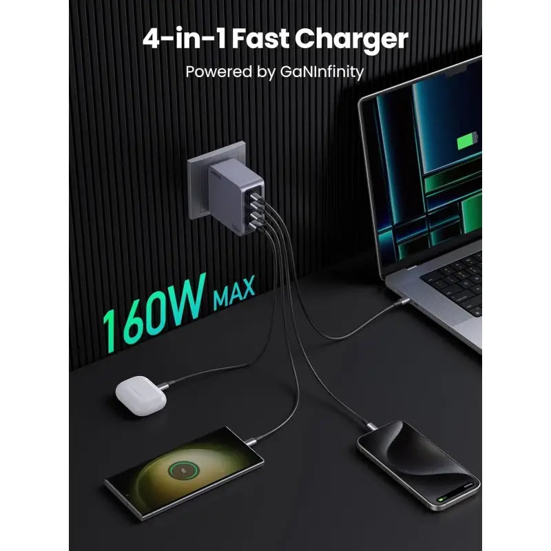 UGREEN NEXODE PRO 160W GaN Tech Chip, 4 Ports Charger for Phones, Tablets, Ipads, Laptops & MacBooks