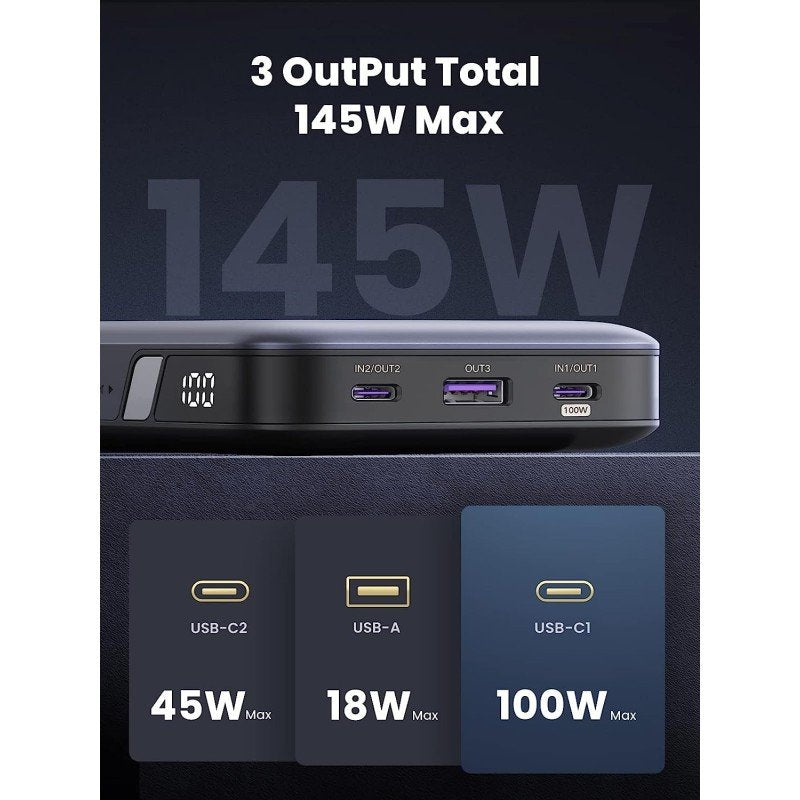 UGREEN Nexode 145W Power Bank, 3 Ports, 25000mAh, Fast Charging for Laptops, MacBooks, Smartphones &amp; Tablets
