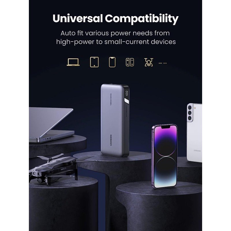 UGREEN Nexode 145W Power Bank, 3 Ports, 25000mAh, Fast Charging for Laptops, MacBooks, Smartphones &amp; Tablets