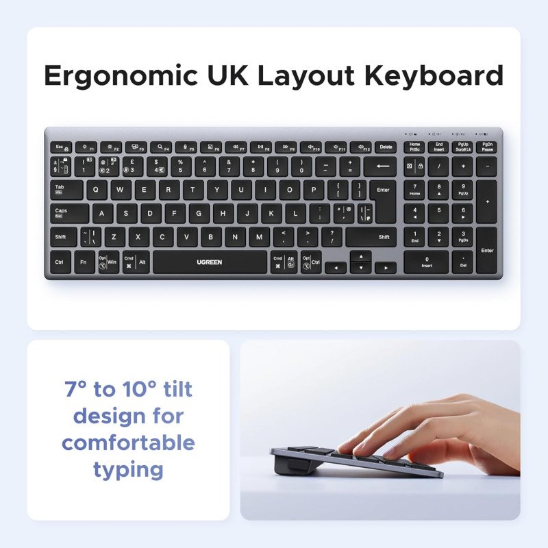 UGREEN Ultra-Slim Wireless Keyboard, Rechargeable, BT 5.4/2.4GHz Dual-Mode