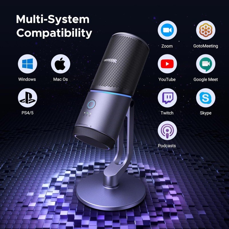 UGREEN USB Microphone with RGB Lights for Streaming, Gaming & Podcasting