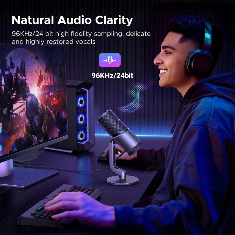 UGREEN USB Microphone with RGB Lights for Streaming, Gaming & Podcasting